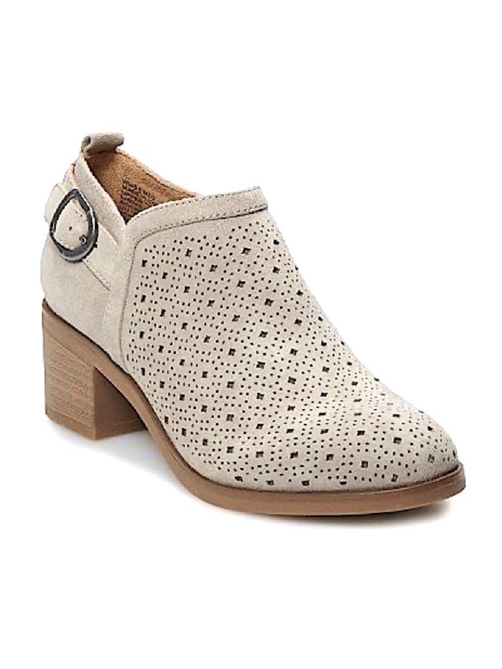 Sonoma Perforated Beige Block Heel Ankle Booties